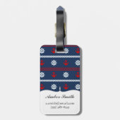 赤く白くおよび青の海パターン ラゲッジタグ (裏面縦)