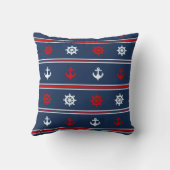 赤く白くおよび青の航海のなパターン クッション (裏面)