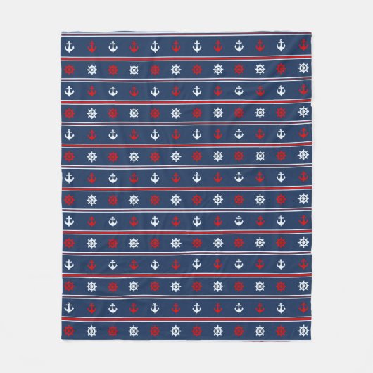 赤く白くおよび青の航海のなパターン フリースブランケット (正面)