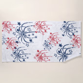 赤く白くおよび青の花火7月第4 ビーチタオル