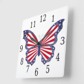 赤く白くおよび青の蝶正方形の時計 スクエア壁時計 (傾斜)