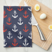 赤く白くおよび青海軍パターン キッチンタオル (四つ折り)