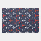 赤く白くおよび青海軍パターン キッチンタオル (横)