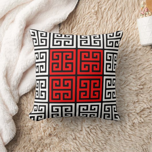 赤く白くおよび黒いギリシャの主パターン装飾用クッション クッション (ブランケット)