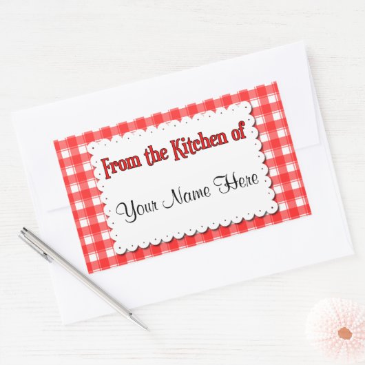 赤く白くカスタムなステッカーの台所から 長方形シール (封筒)