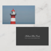赤く白くストライプのな灯台海の小さい写真カード 名刺 (正面/裏面)