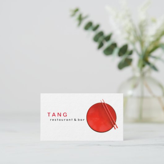 赤く白く中国のなアジアレストランのシェフのケータリング 名刺 (スタンド正面)