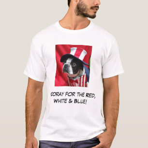赤く白く及び青のTシャツのためのボストンHooray Tシャツ
