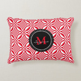 赤く白く幾何学的な逆転させたパターン アクセントクッション