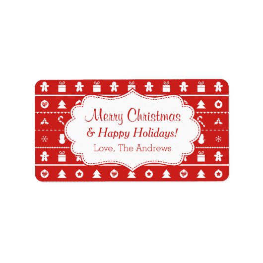 赤く白く醜いクリスマスのセーターアイコンパターン ラベル (正面)