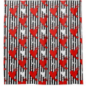 赤く白く黒いバレンタインのハートのシャワー・カーテン シャワーカーテン (正面)