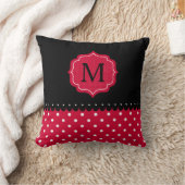 赤く白く黒い水玉模様のカスタムなモノグラムのデザイン クッション (ブランケット)