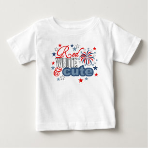 赤く白く、かわいい子供のワイシャツ7月第4 ベビーTシャツ