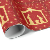 赤く神聖な夜クリスマスの出生のギフト用包装紙 ラッピングペーパー (ロールコーナー)