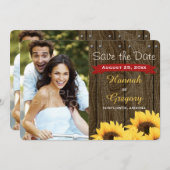 赤く素朴なヒマワリ2の写真の結婚式招待状 セーブザデート (正面/裏面)
