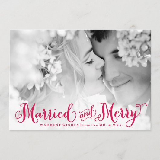 赤く結婚したで、メリーな新婚者のクリスマスカード シーズンカード (正面)