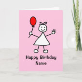 赤く膨らませるバルーンピンクの漫画を描いたかわいい女の子 カード (正面)