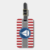 赤く航海のなヨットは縞で飾ります ラゲッジタグ (正面縦)