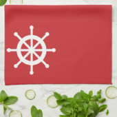 赤く航海のな船の車輪 キッチンタオル (折り畳み)