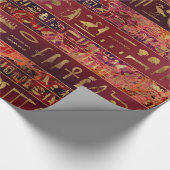 赤く色彩の鮮やかな質のエジプトのヒエログリフの金ゴールド ラッピングペーパー (角)