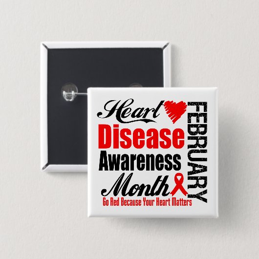 赤く認識度月-心臓病の問題--は行きます 缶バッジ (正面&裏面)