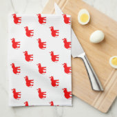 赤く赤く白い水玉模様象 キッチンタオル (四つ折り)