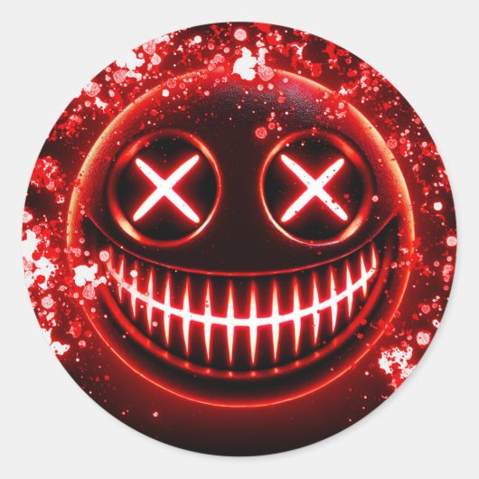 赤く輝く笑顔の燃え殻ハロウィンパーティー ラウンドシール (正面)