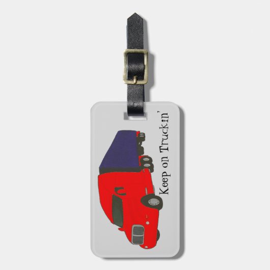 赤く青いトラックはTruckinの荷物のラベルで保ちます ラゲッジタグ (正面縦)