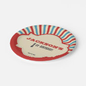 赤く青い写真のサーカスのテーマの第1誕生日 ペーパープレート (アングル)