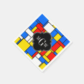 赤く青く黄色いモンドリアンBlkのクローバー3のモノグラム スタンダードカクテルナプキン (角)