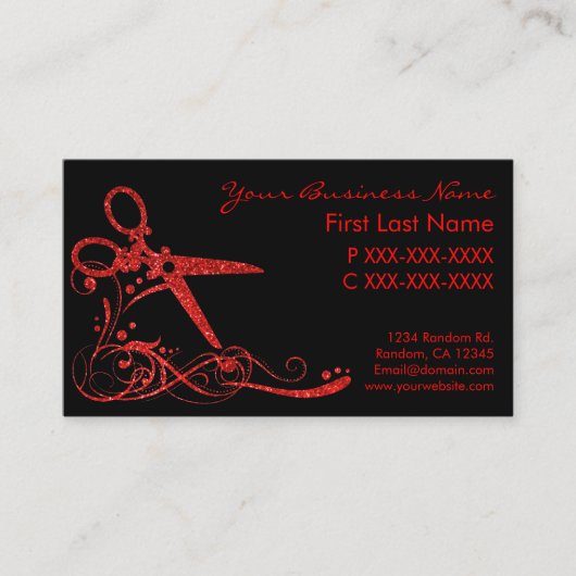 赤く黒いグリッターの渦巻の毛は名刺を切りました 名刺 (正面)