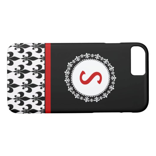 赤く黒いモノグラムの(紋章の)フラ・ダ・リのiPhone 4/4Sの箱 Case-Mate iPhoneケース (裏面(横))