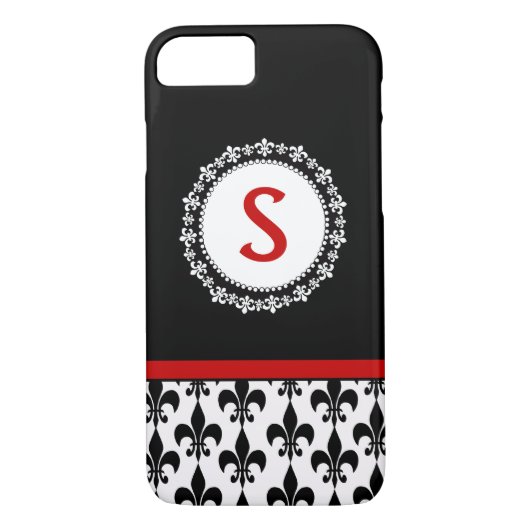 赤く黒いモノグラムの(紋章の)フラ・ダ・リのiPhone 4/4Sの箱 Case-Mate iPhoneケース (裏面)