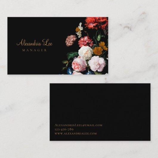 赤く黒い側面の花の黒い名刺の結婚式 名刺 (正面/裏面)