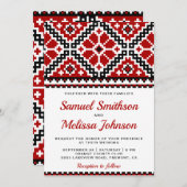 赤く黒い刺繍のウクライナ人の結婚式招待状 招待状 (正面/裏面)