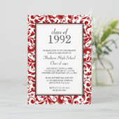 赤く黒い渦巻のダマスク織の同窓会の招待状 招待状 (スタンド正面)