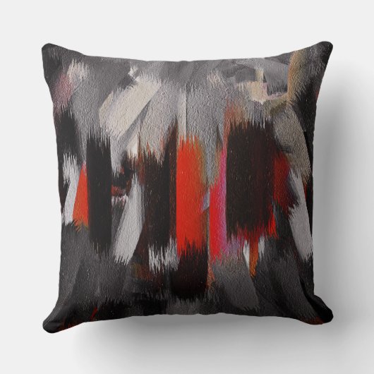 赤く黒い灰色の抽象芸術の絵を描くこと クッション (裏面)