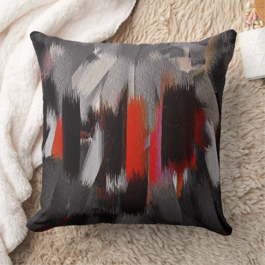 赤く黒い灰色の抽象芸術の絵を描くこと クッション (ブランケット)