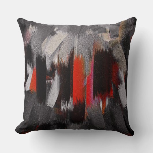 赤く黒い灰色の抽象芸術の絵を描くこと クッション (正面)