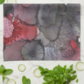 赤く黒い花の台所タオル キッチンタオル (折り畳み)