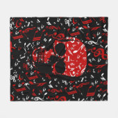 赤く黒い音符のスカル フリースブランケット (正面(横))