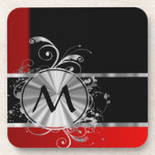 赤く黒く、銀製のモノグラム コースター (正面)