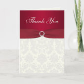 赤く、アイボリーのダマスク織のサンキューカード サンキューカード (正面)
