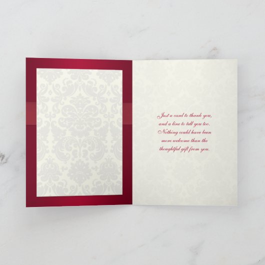 赤く、アイボリーのダマスク織のサンキューカード サンキューカード (内部)