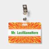 赤く、オレンジ、黄色の破烈パターン + 名前をカスタムする バッジ (裏面 （クリップ付）)