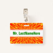 赤く、オレンジ、黄色の破烈パターン + 名前をカスタムする バッジ (裏面クリップ)