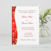赤く、スタイリッシュな金ゴールドパターン結婚式招待状 招待状 (スタンド正面)