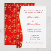 赤く、スタイリッシュな金ゴールドパターン結婚式招待状 招待状 (正面/裏面)