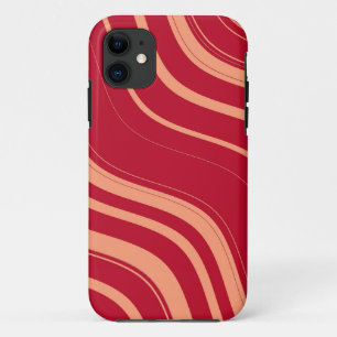 赤く、ピンクの波状のストライプなパターン iPhone 11 ケース