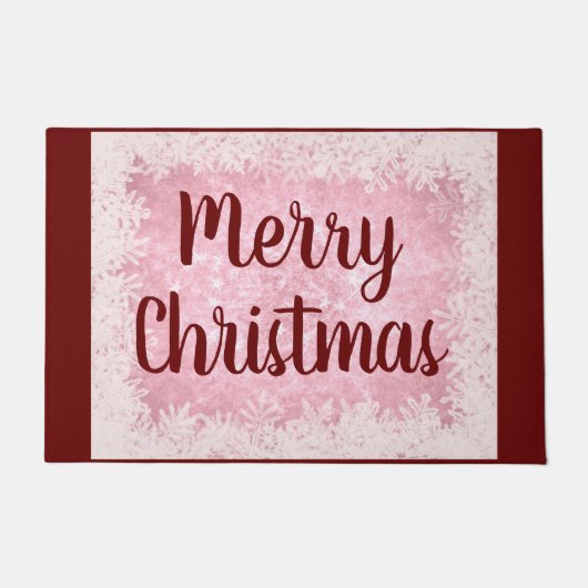 赤く、ピンクの霜のメリークリスマス ドアマット (正面)